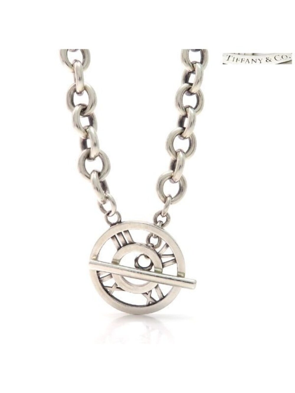 Tiffany & Co Atlas Medallion Chain Necklace 925 Sterling Silver Open T&Co Toggle